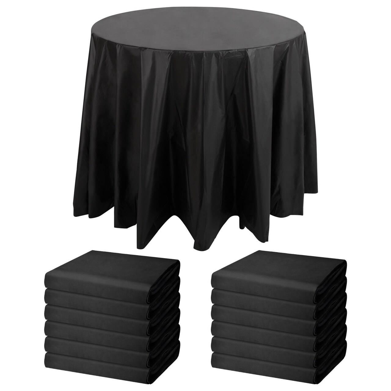 Juvale 12-Pack Black Plastic Tablecloth - 84-Inch Round Disposable Table Cover, Fits up to 72-Inch Round Tables, Black Themed Party Supplies